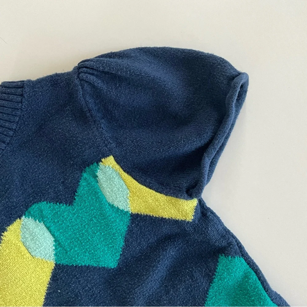 Crazy 8 Navy Dress with Teal and Lime Heart Pattern Girls Size 4T